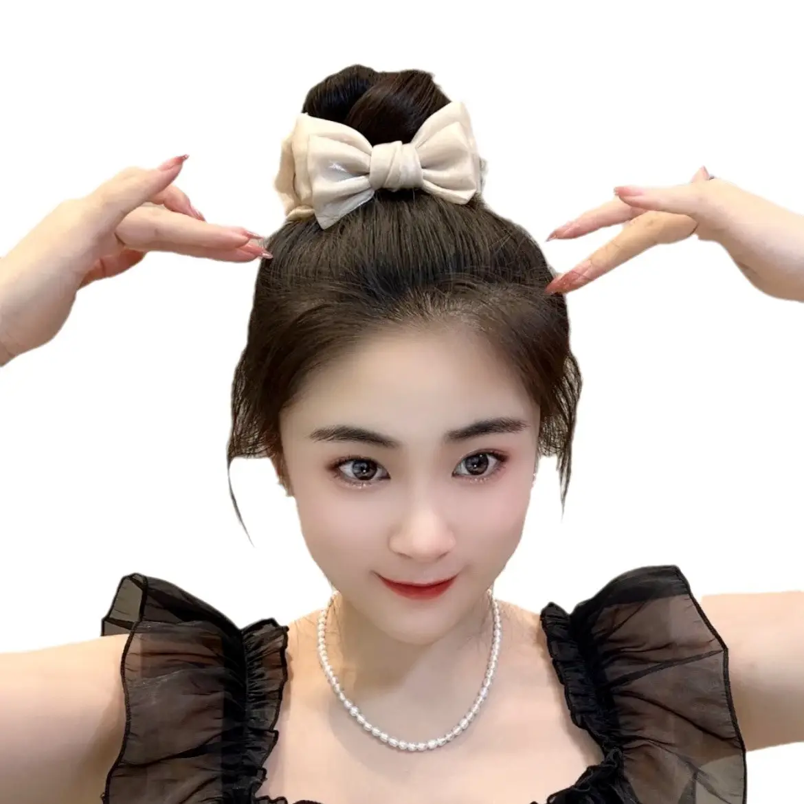 Sweet Mesh Bow Hairpin Women's Elegant Meatball Head Clip 2023