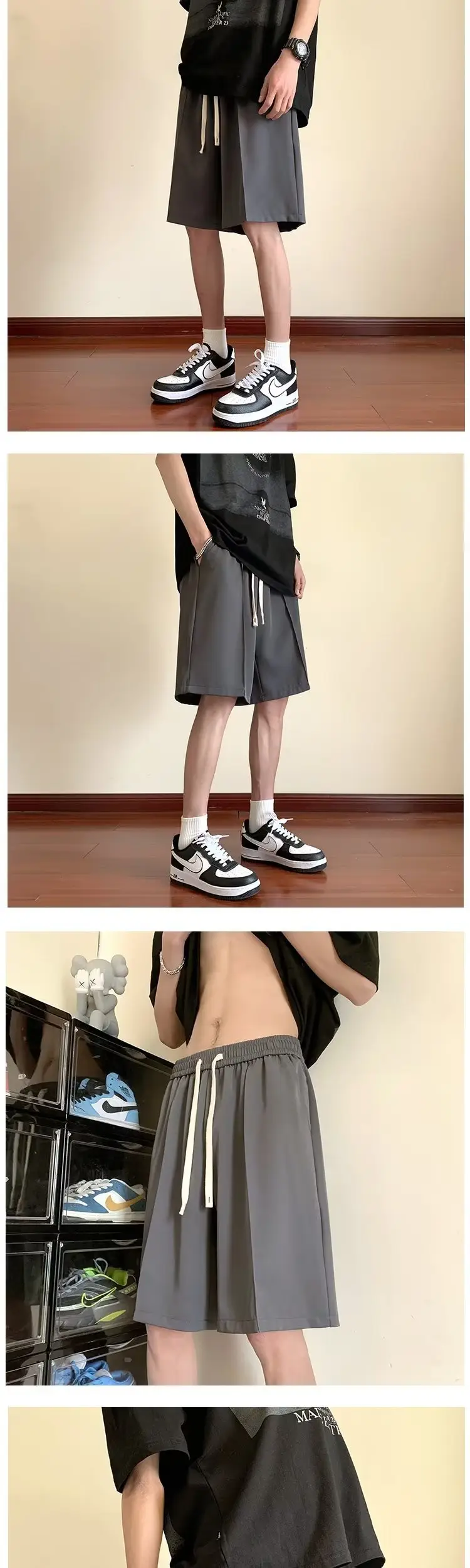 Boys Shorts Set Grey Straight Loose Casual Summer — feature 3