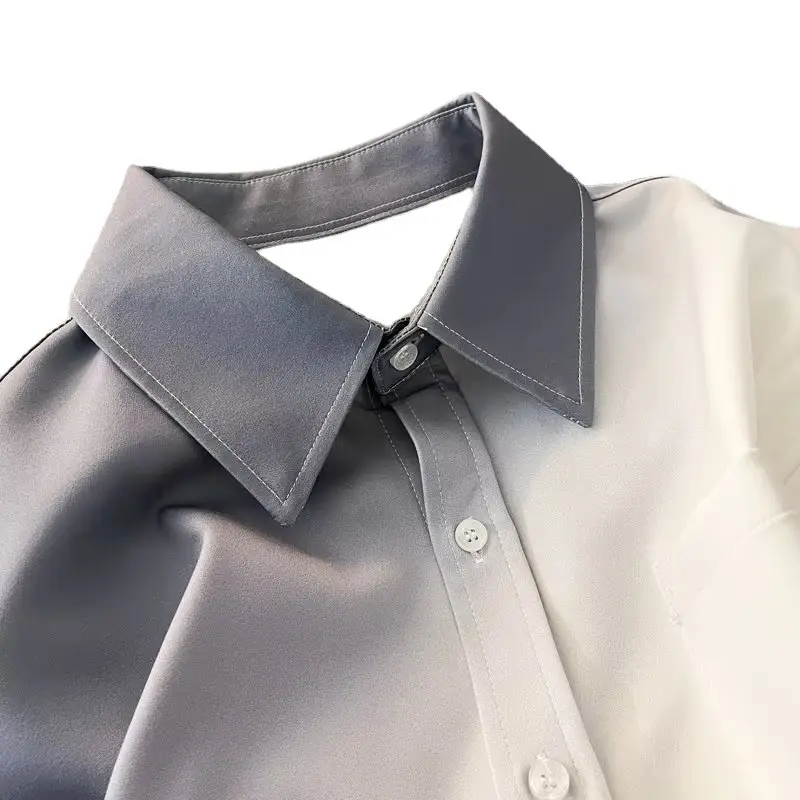 Men Gradient Long Sleeve Shirt White Blue French Style - Image 7