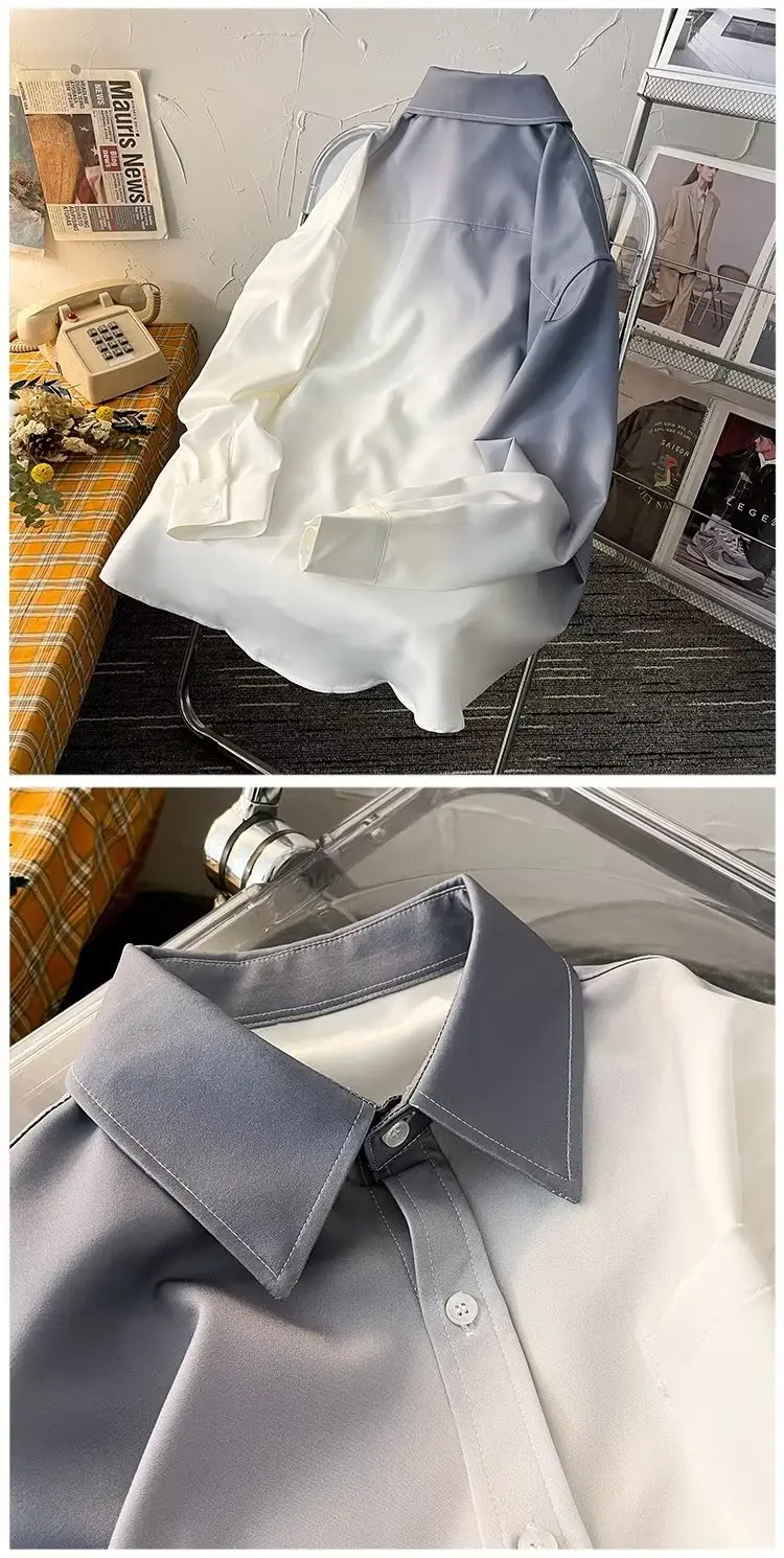 Men Gradient Long Sleeve Shirt White Blue French Style — feature 19