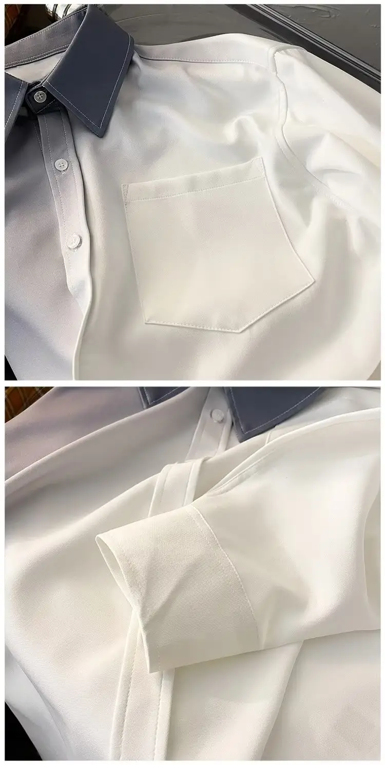 Men Gradient Long Sleeve Shirt White Blue French Style — feature 20