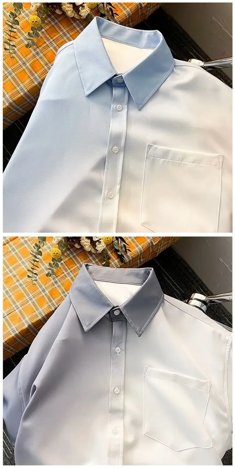 Men Gradient Long Sleeve Shirt White Blue French Style — feature 22