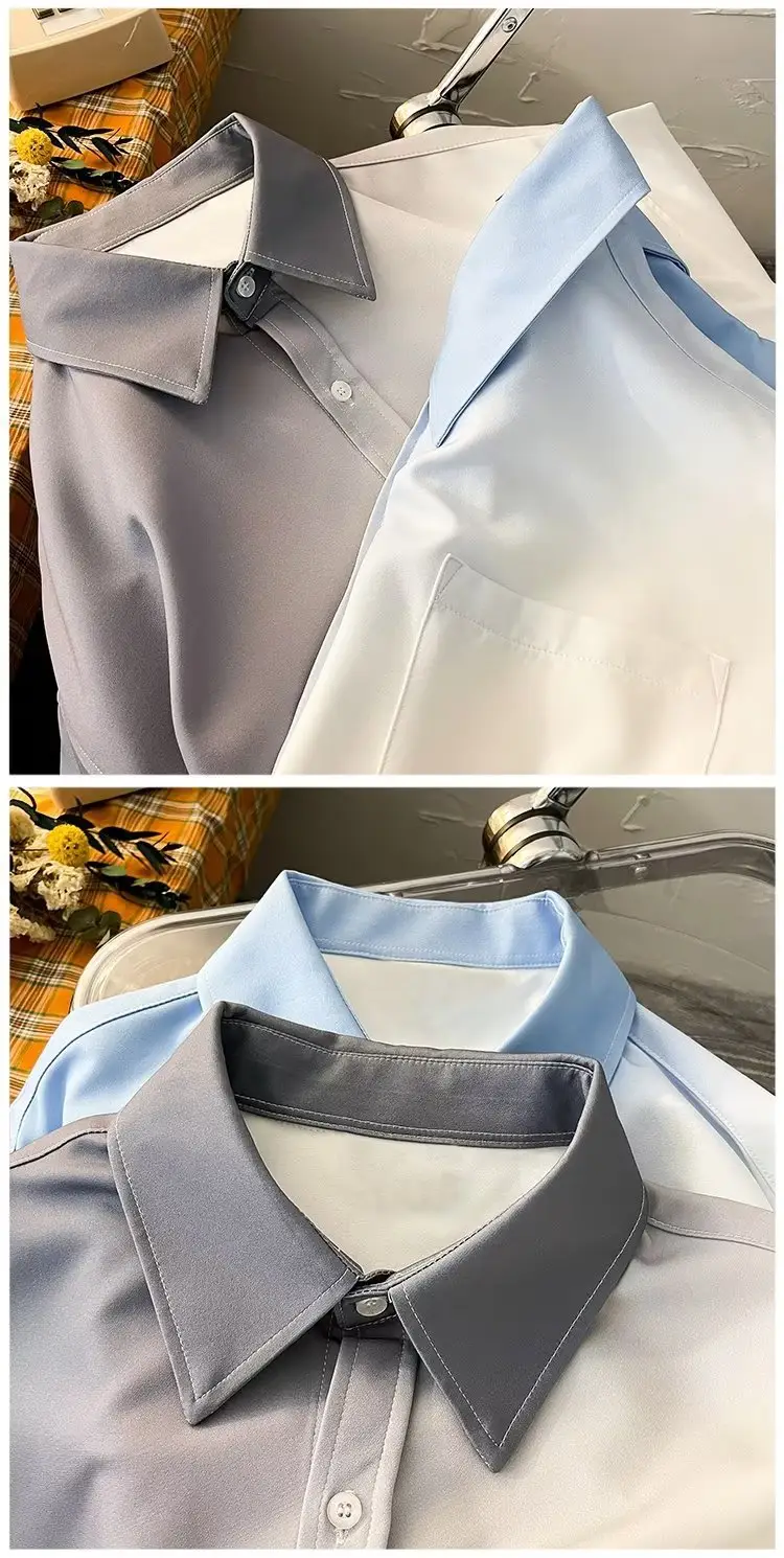Men Gradient Long Sleeve Shirt White Blue French Style — feature 23