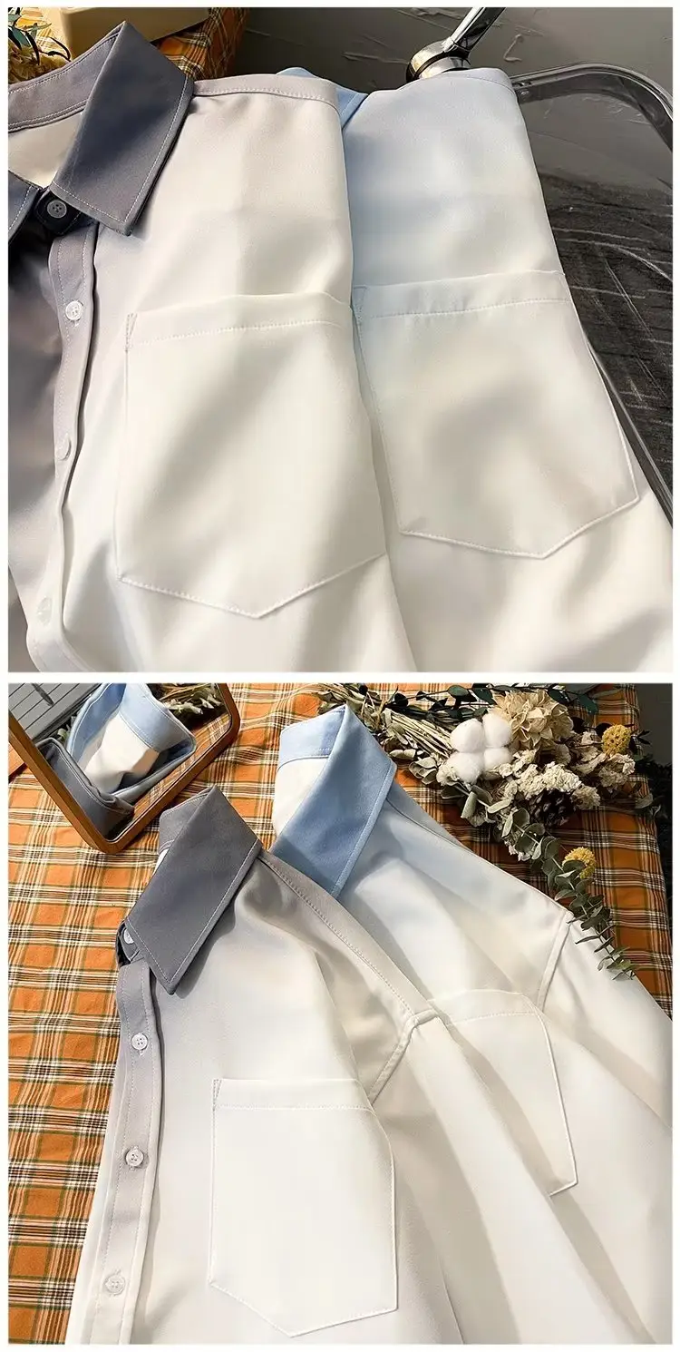 Men Gradient Long Sleeve Shirt White Blue French Style — feature 24