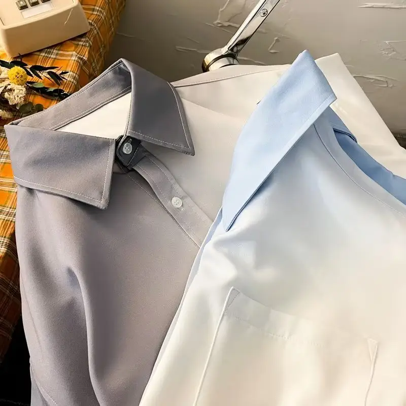 Men Gradient Long Sleeve Shirt White Blue French Style — feature 26