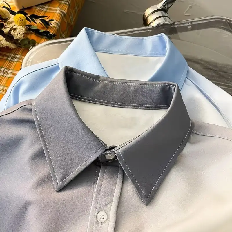 Men Gradient Long Sleeve Shirt White Blue French Style — feature 27