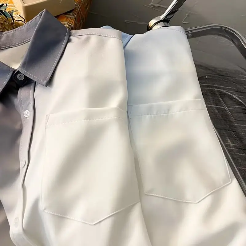 Men Gradient Long Sleeve Shirt White Blue French Style — feature 28