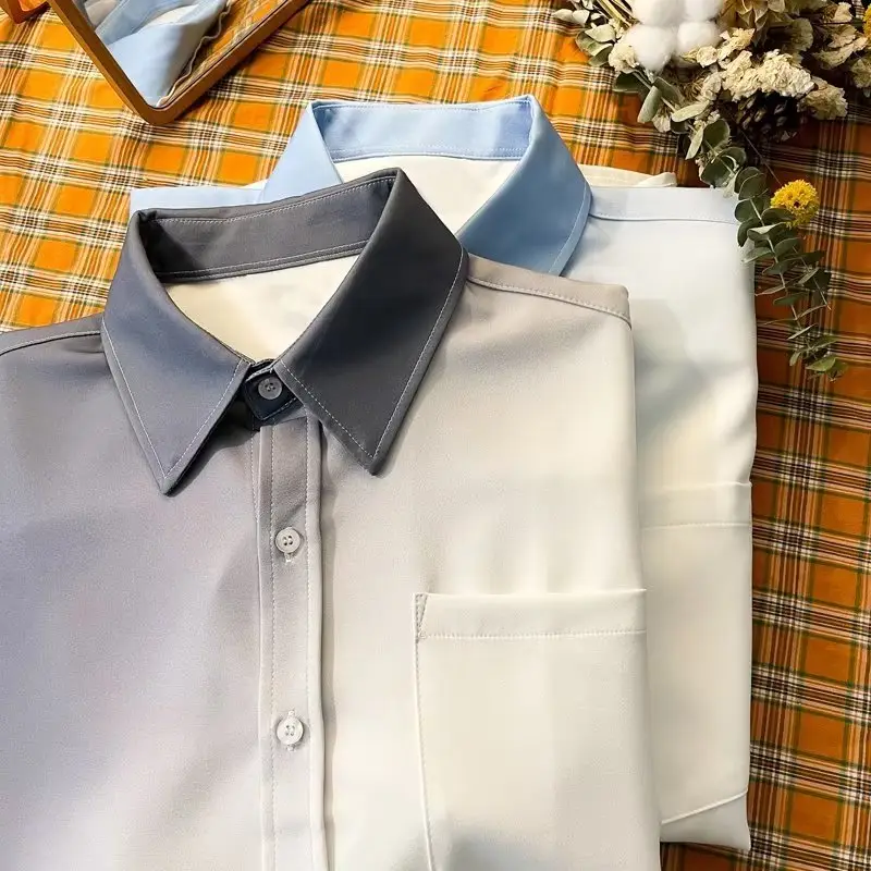 Men Gradient Long Sleeve Shirt White Blue French Style — feature 30