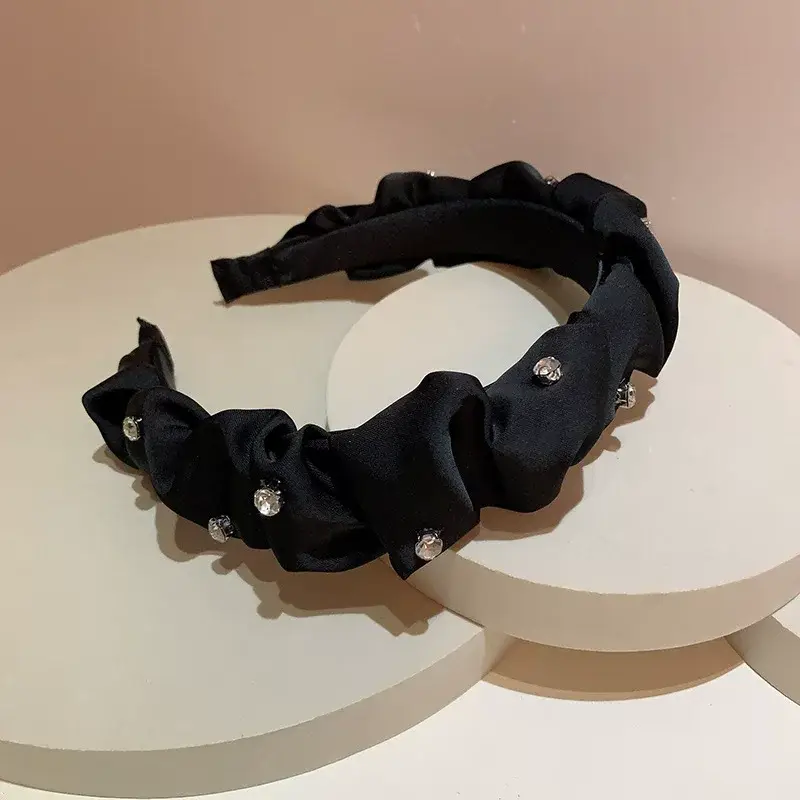 Black Satin Pleated Hair Band with Rhinestones — feature 11