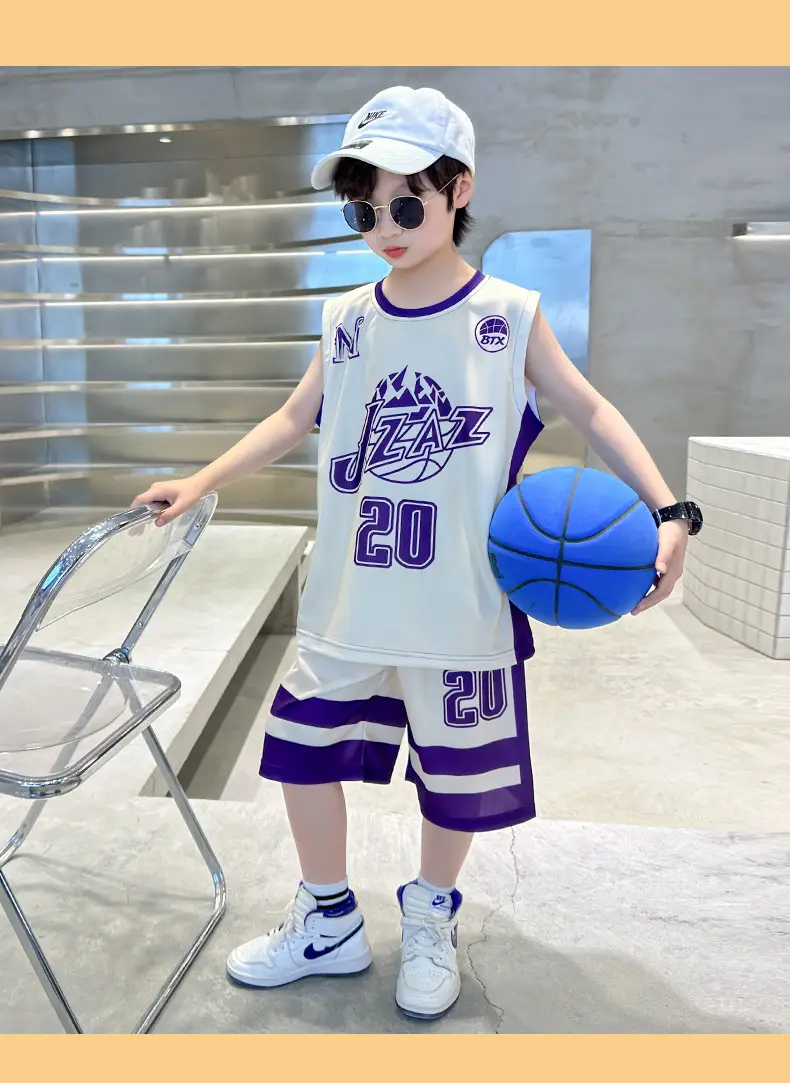 Boys Basketball 2025 Suit Cream Purple 20 Size â feature 14