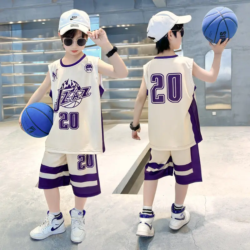 Boys Basketball 2025 Suit Cream Purple 20 Size - Image 5