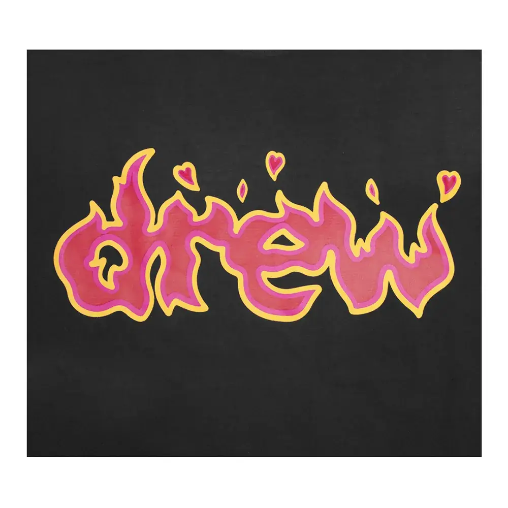 Black Crewneck T-Shirt with "Drew" Flame Graphic - Image 4