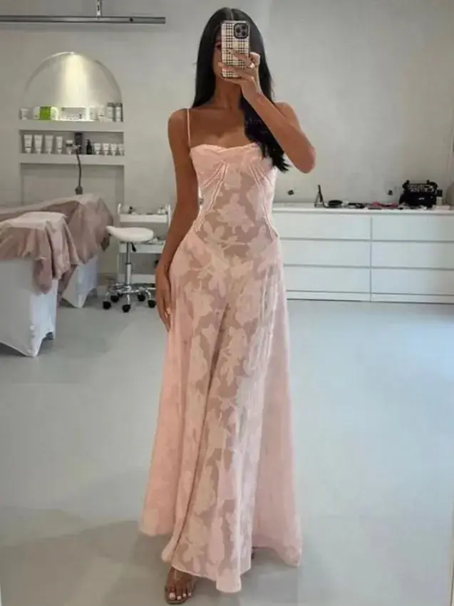 2023 Summer Sexy Perspective Floral Slip Dress - Image 5