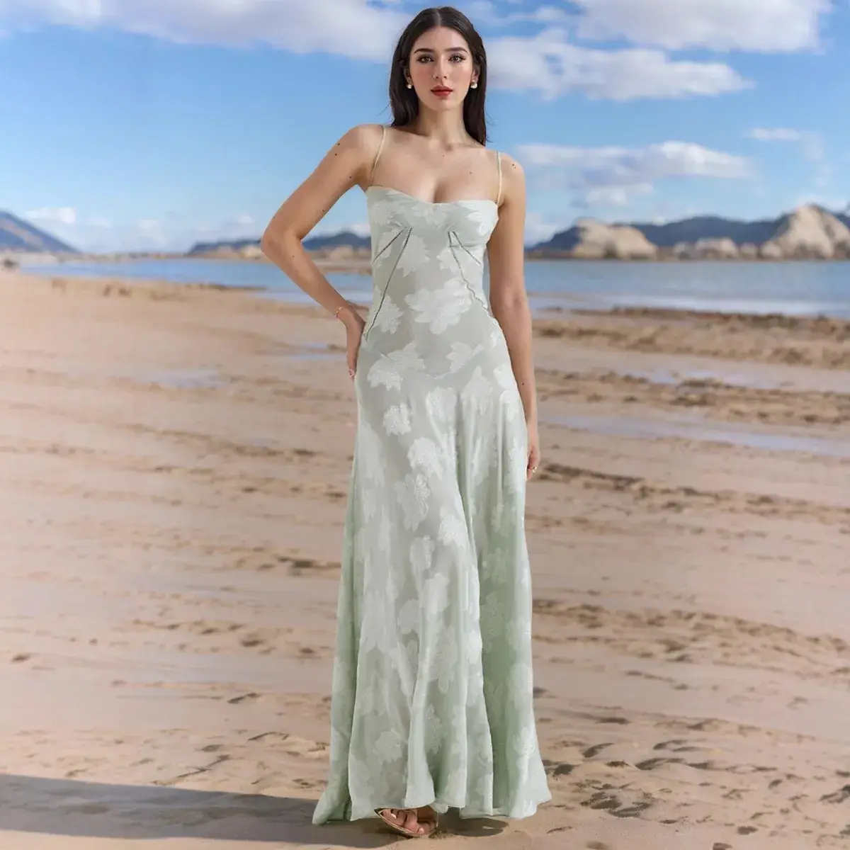 2023 Summer Sexy Perspective Floral Slip Dress - Image 3