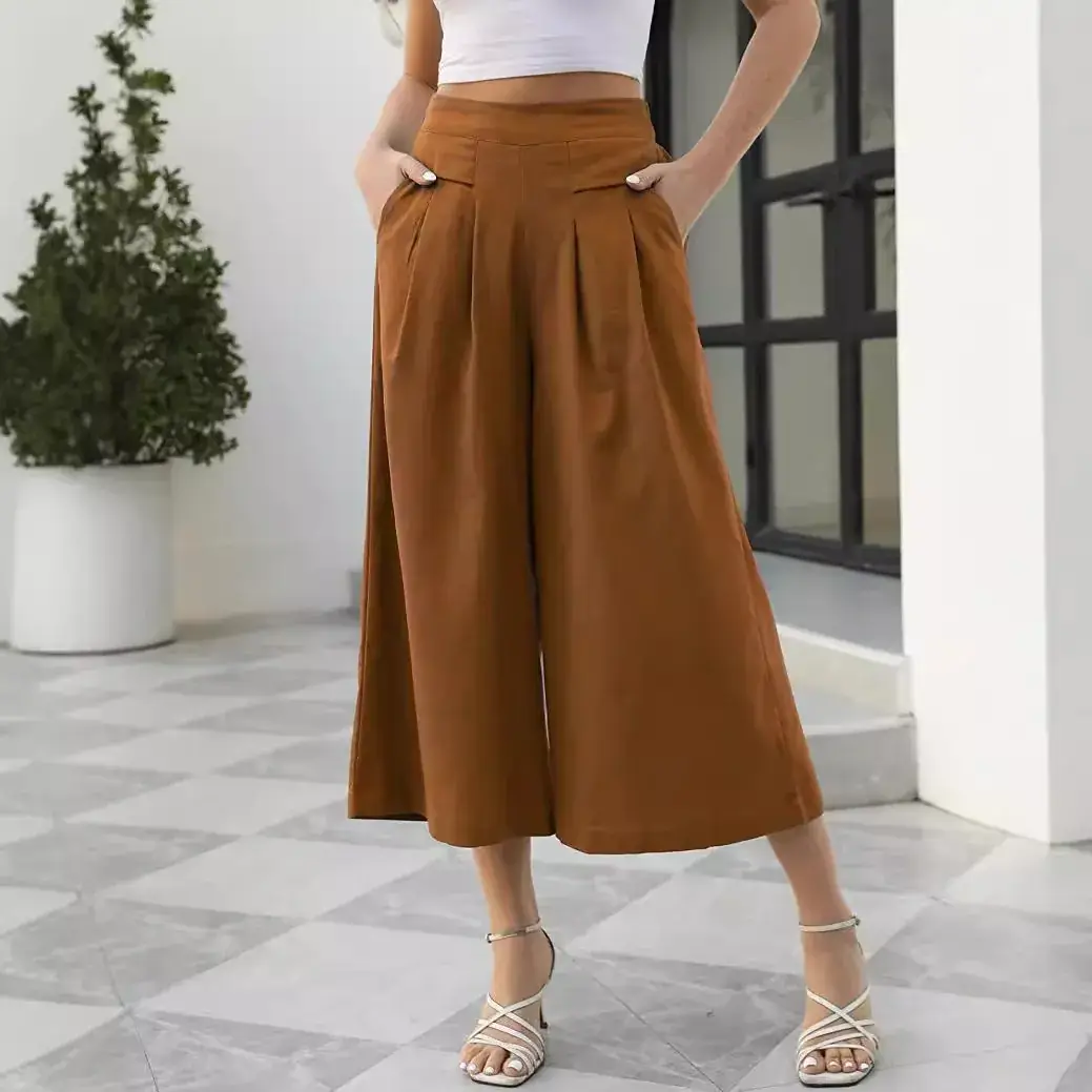Women's Wide Leg Cotton Culottes with Flap Pocket - Image 7
