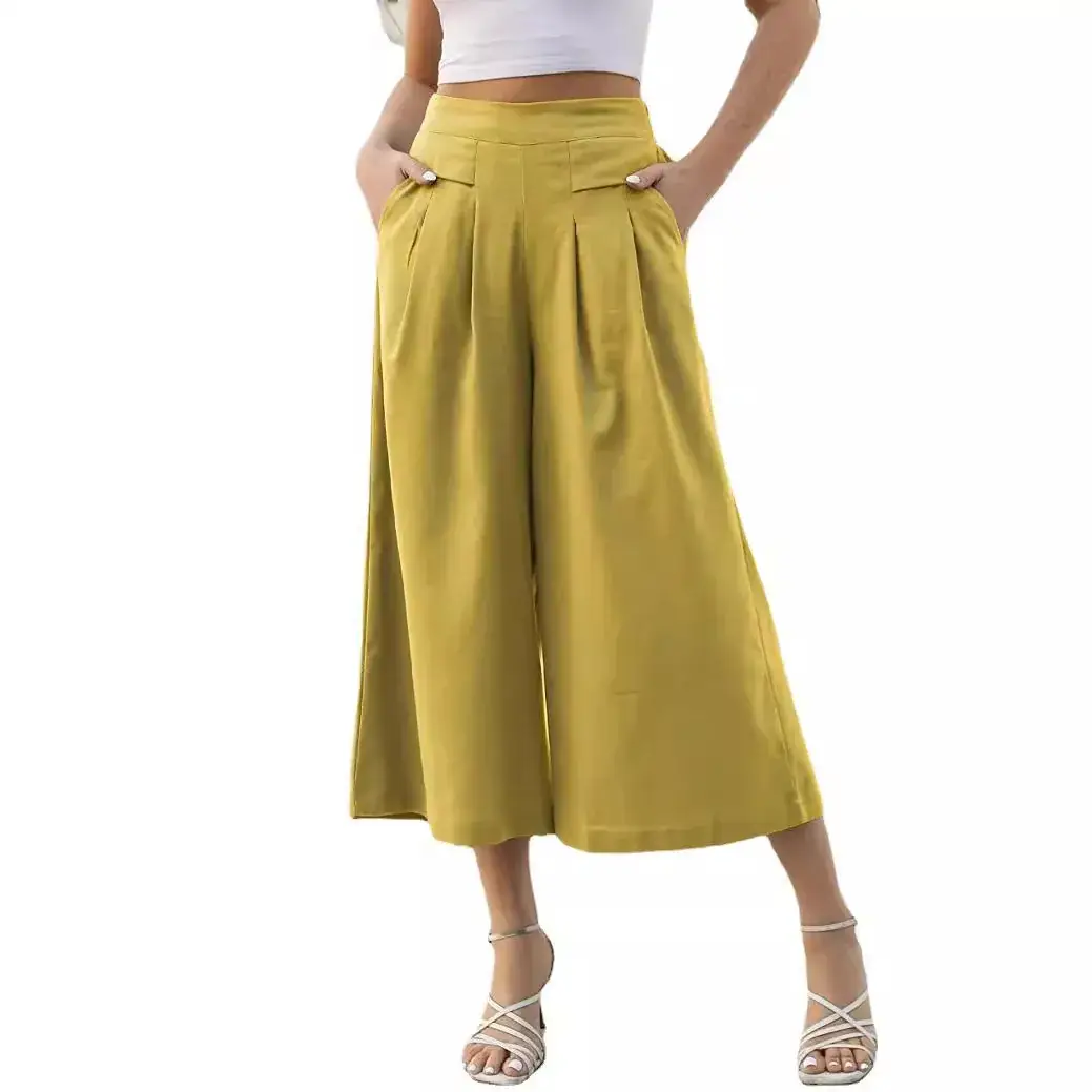 Women's Wide Leg Cotton Culottes with Flap Pocket - Image 10