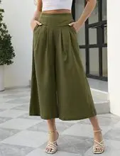 Women's Wide Leg Cotton Culottes with Flap Pocket — feature 9