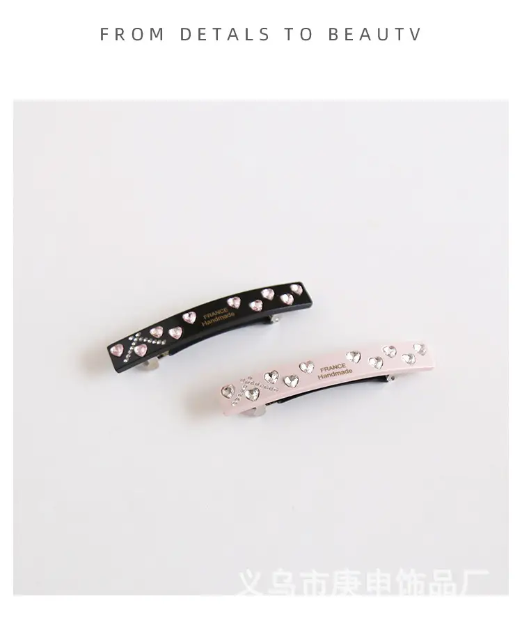 French Retro Rhinestone Hairpin Clip Light Luxury Sweet One-word Clip — feature 7