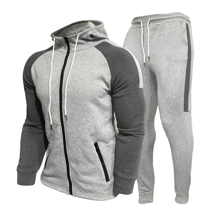 Men Grey Black Hooded Track Suit Set with Orange Stripe — feature 3