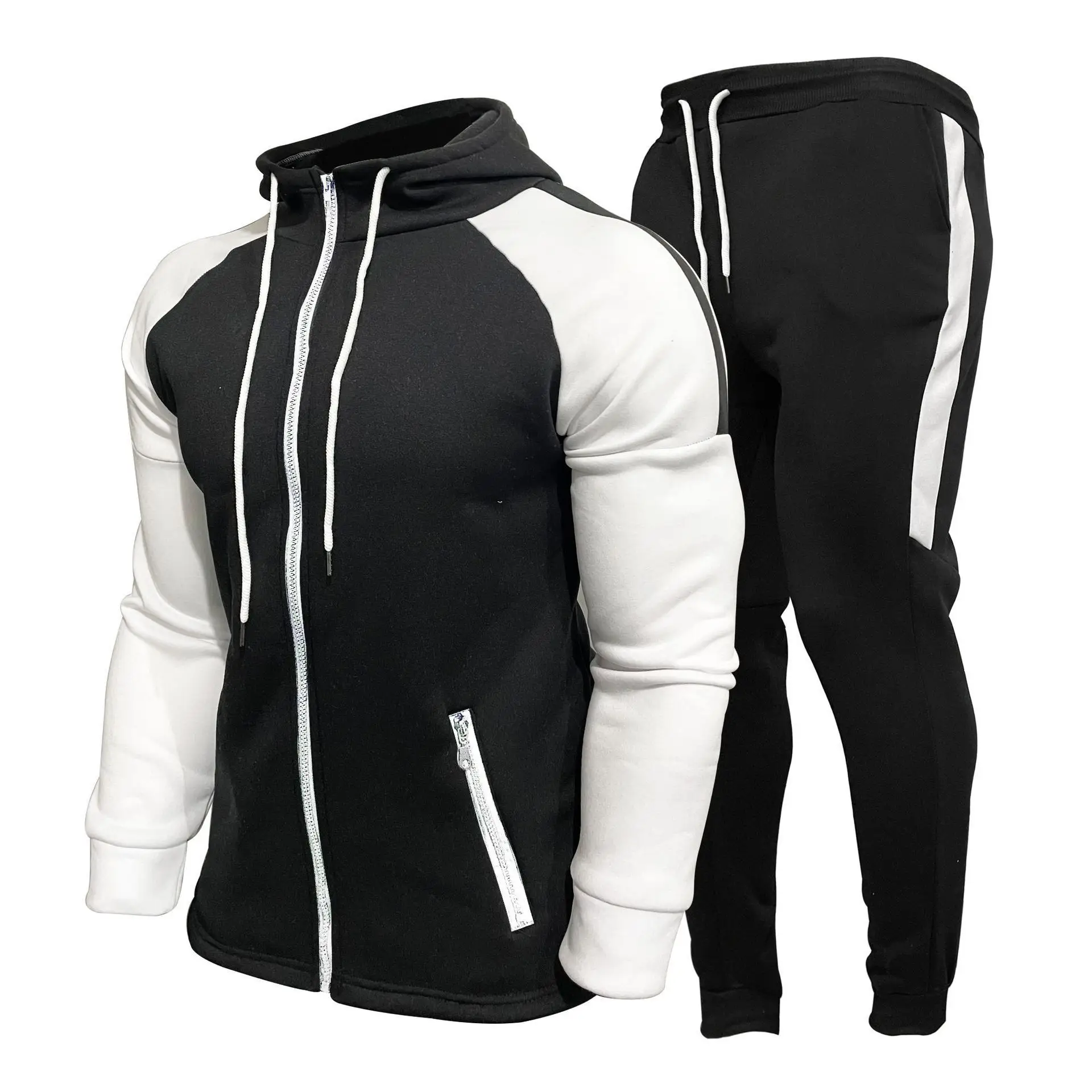 Men Grey Black Hooded Track Suit Set with Orange Stripe — feature 5