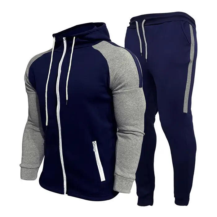 Men Grey Black Hooded Track Suit Set with Orange Stripe — feature 7