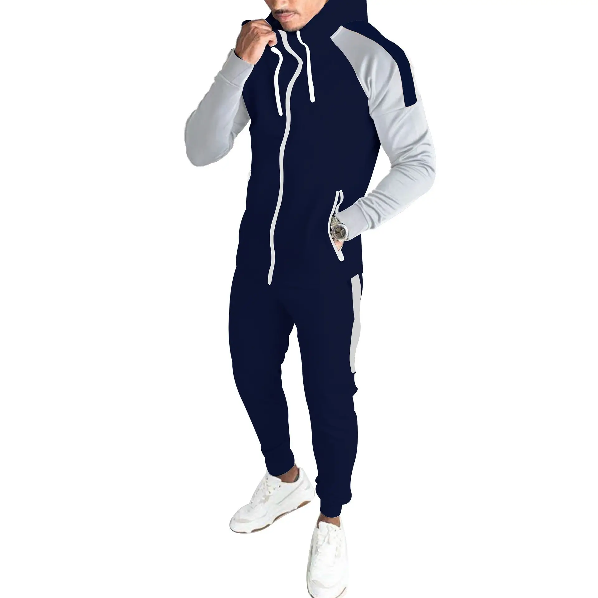 Men Grey Black Hooded Track Suit Set with Orange Stripe — feature 8