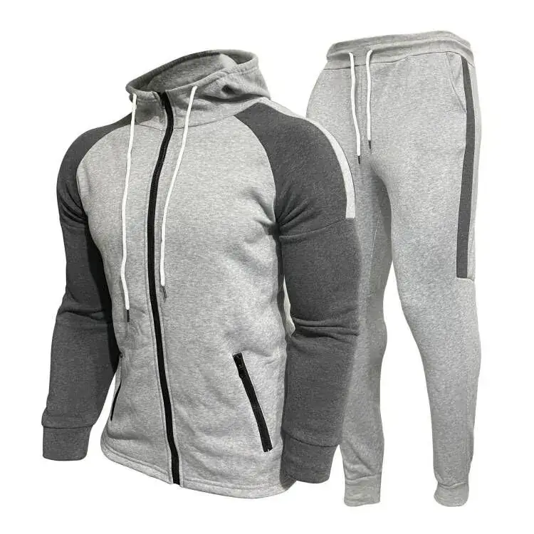 Men Grey Black Hooded Track Suit Set with Orange Stripe - Image 3