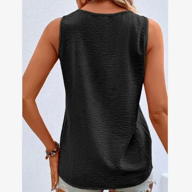 Brown V-Neck Sleeveless Tank Top with Button Front