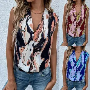 Brown V-Neck Sleeveless Tank Top with Button Front — feature 13