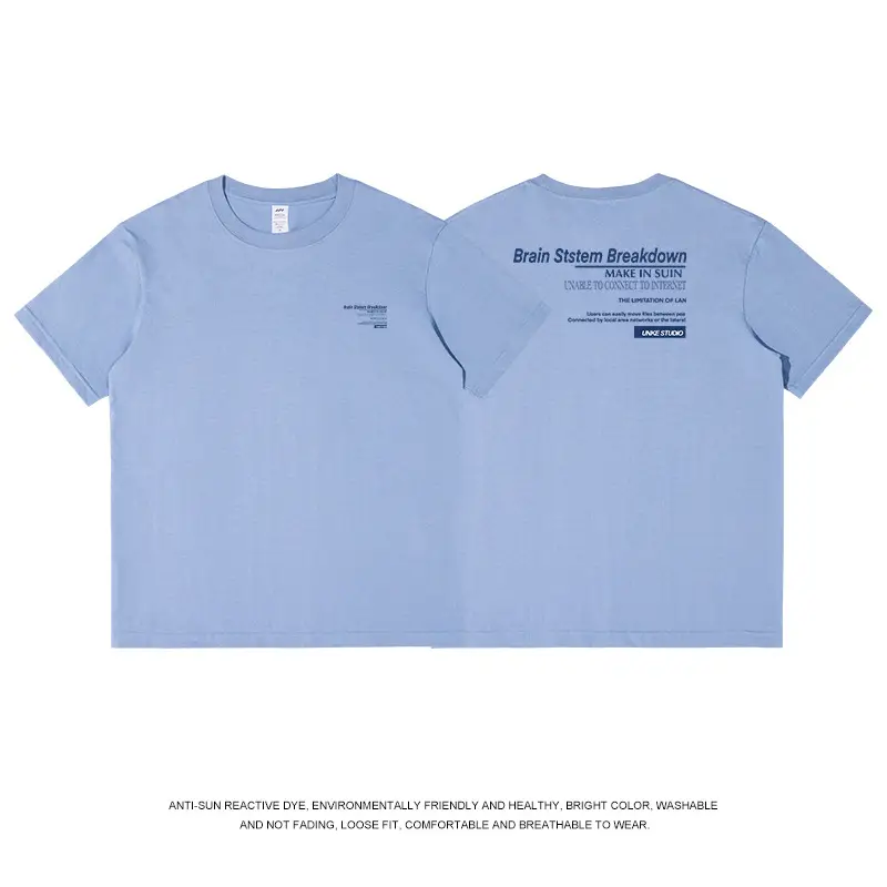 Men Light Blue Cotton T-Shirt Loose Fit 2023 Summer - Image 12