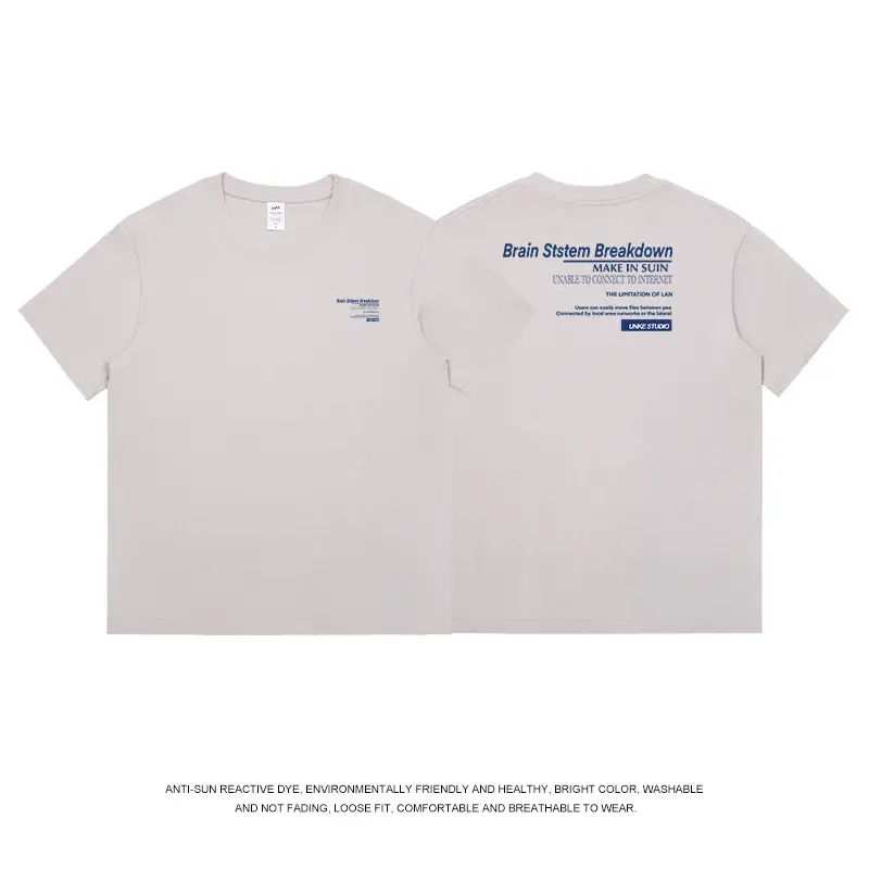 Men Light Blue Cotton T-Shirt Loose Fit 2023 Summer - Image 3