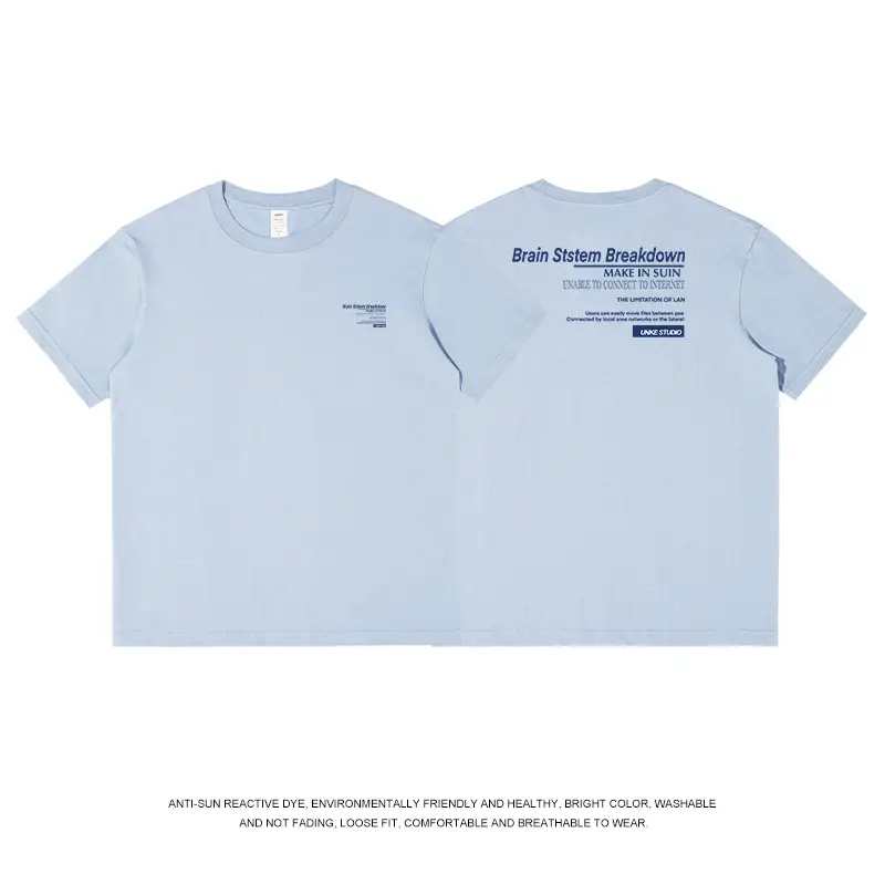 Men Light Blue Cotton T-Shirt Loose Fit 2023 Summer - Image 4