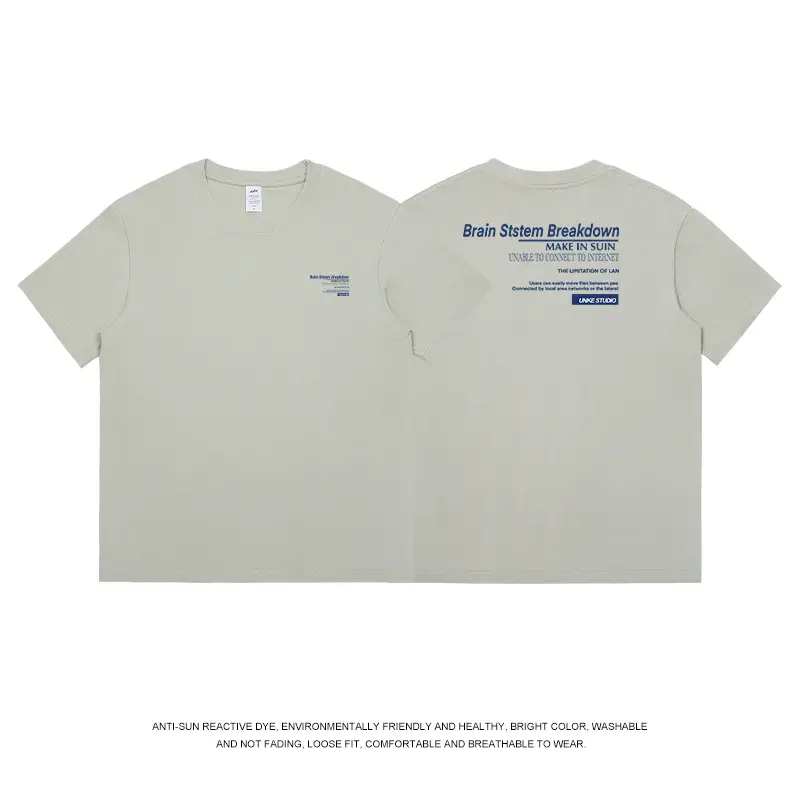 Men Light Blue Cotton T-Shirt Loose Fit 2023 Summer - Image 5