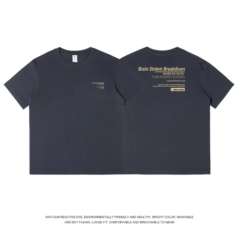 Men Light Blue Cotton T-Shirt Loose Fit 2023 Summer - Image 6