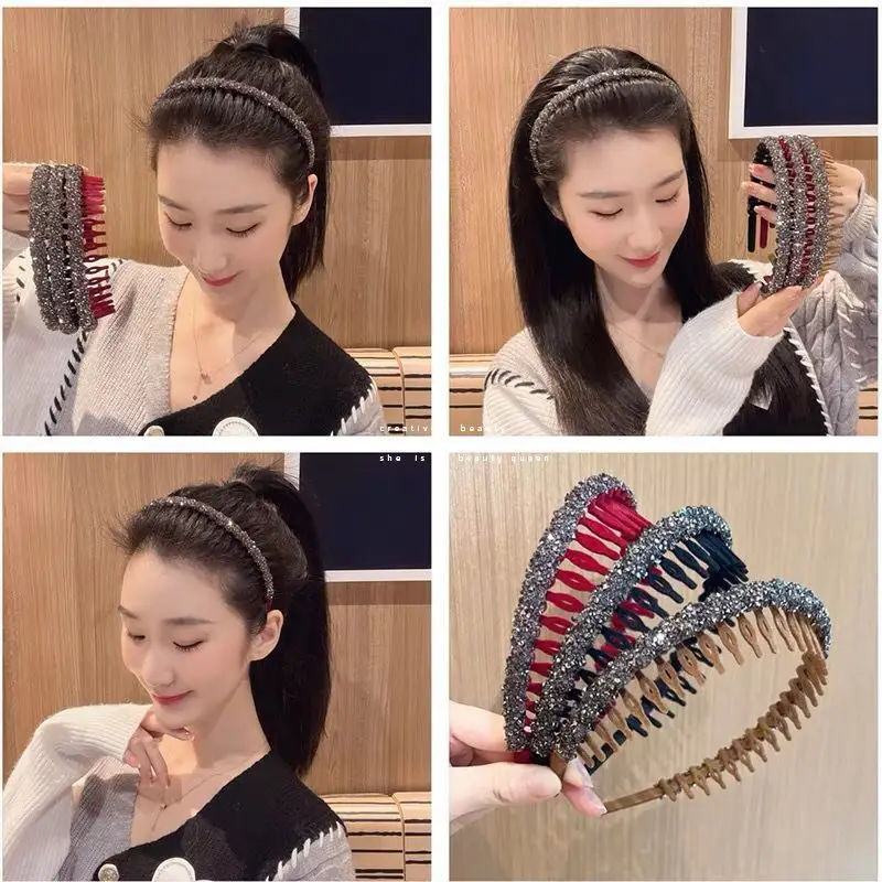Sparkling Hairpin Headband with Teeth for Face Washing
