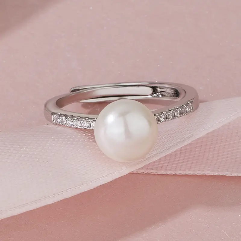 Japanese Korean Pearl Ring Gold Diamond Band - Image 3