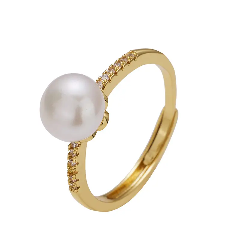 Japanese Korean Pearl Ring Gold Diamond Band - Image 5