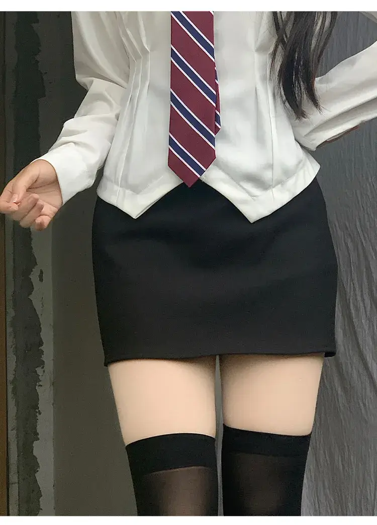 Women A-Shaped Hot Girl Hip Skirt Black High Waist College Style — feature 14