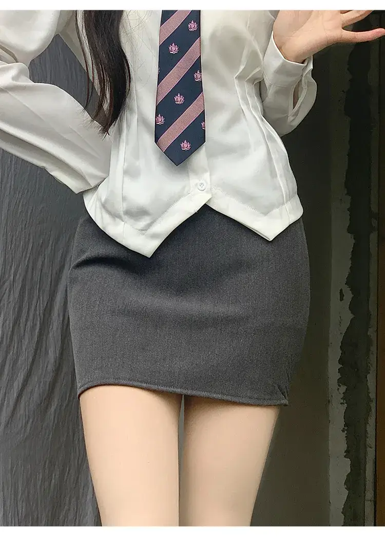 Women A-Shaped Hot Girl Hip Skirt Black High Waist College Style — feature 17