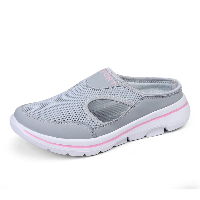 2023 Amazon Korean Style Large Size Casual Shoes Half Shoes Women's Shoes Single Shoes Men's Thick Sole Slip-on Sandals Mesh Half Slippers