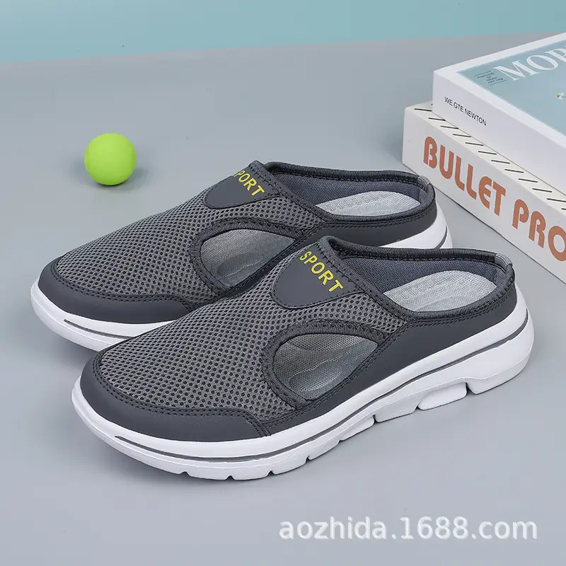 2023 Amazon Korean Style Large Size Casual Shoes Half Shoes Women's Shoes Single Shoes Men's Thick Sole Slip-on Sandals Mesh Half Slippers