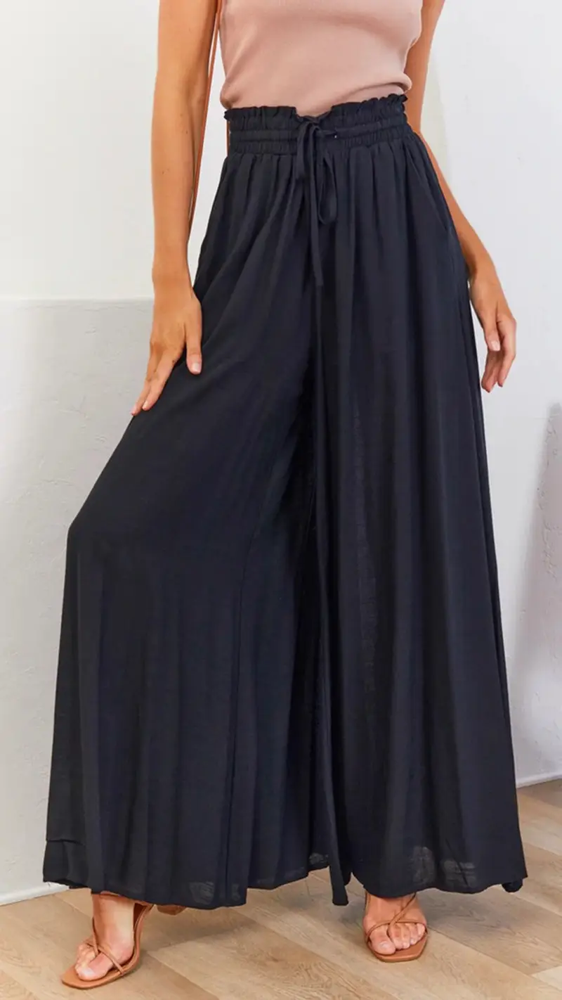 Wide Leg Trousers for Women Green Elastic Waist