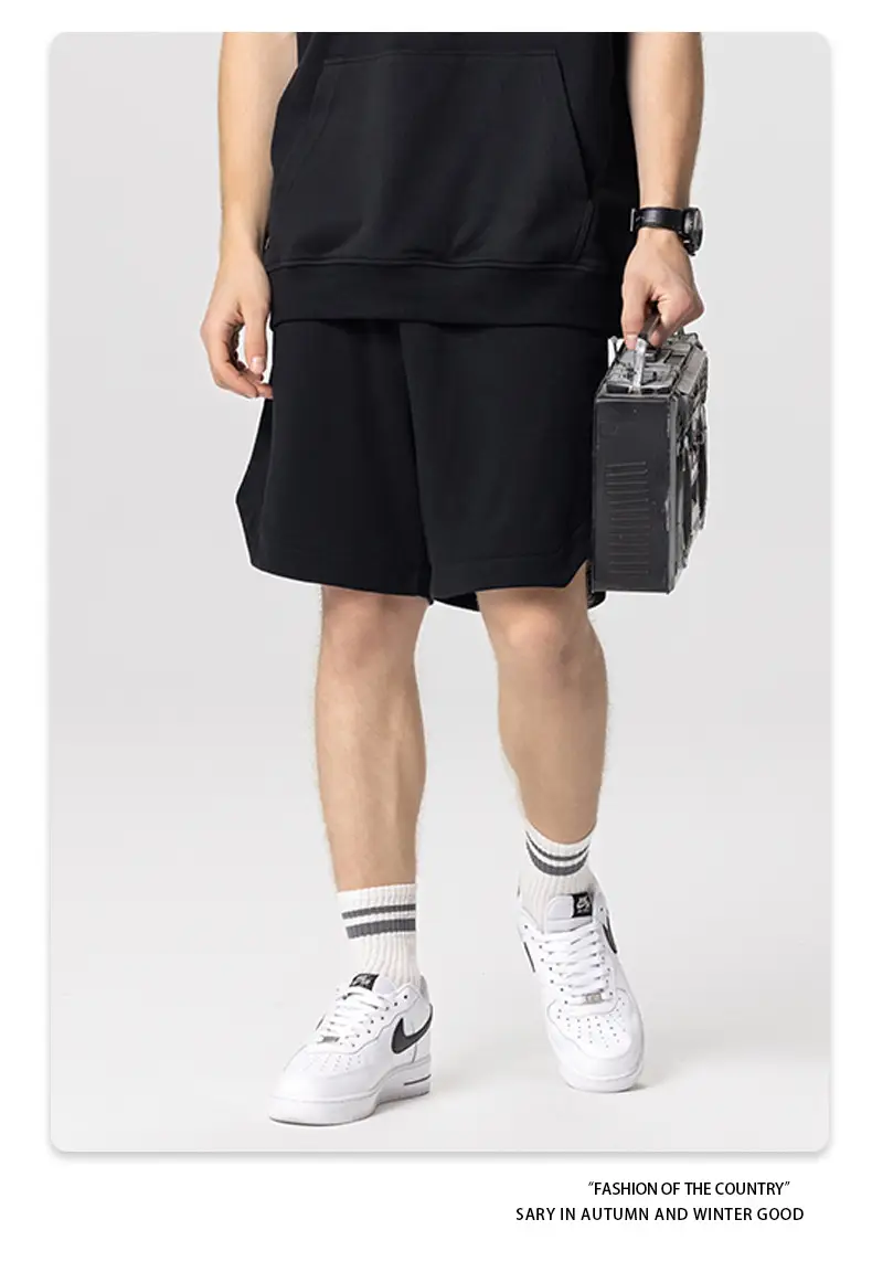 300G Heavyweight Loose Sweatpants Black Beige — feature 16
