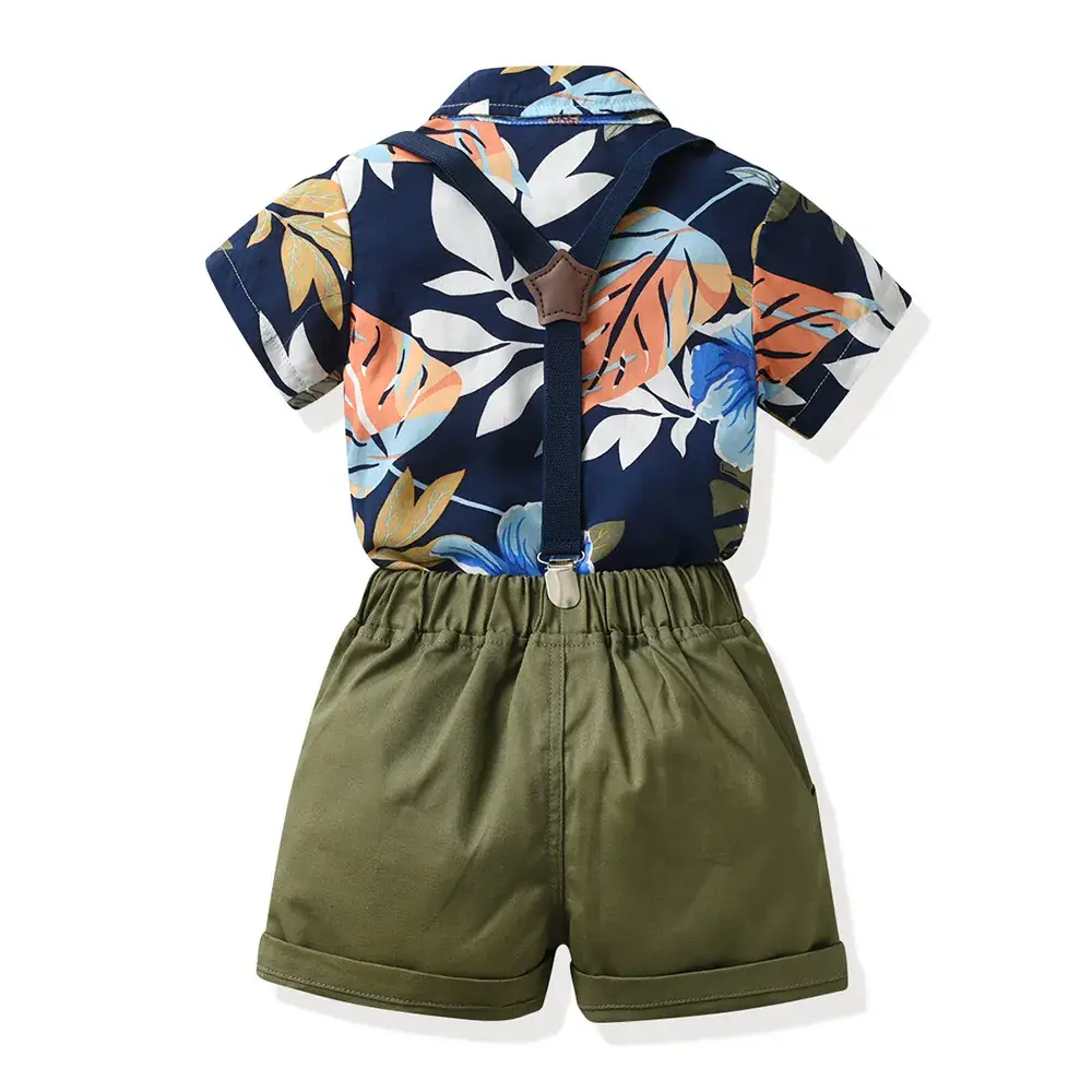 Boys Summer Suit Flower Shirt Short Sleeve Cotton Shorts - Image 14