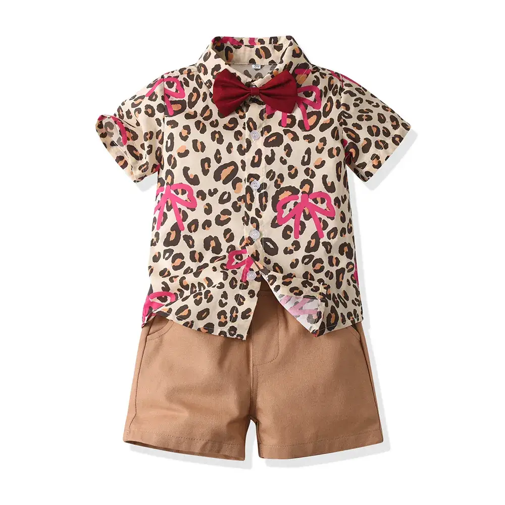 Boys Summer Suit Flower Shirt Short Sleeve Cotton Shorts - Image 10
