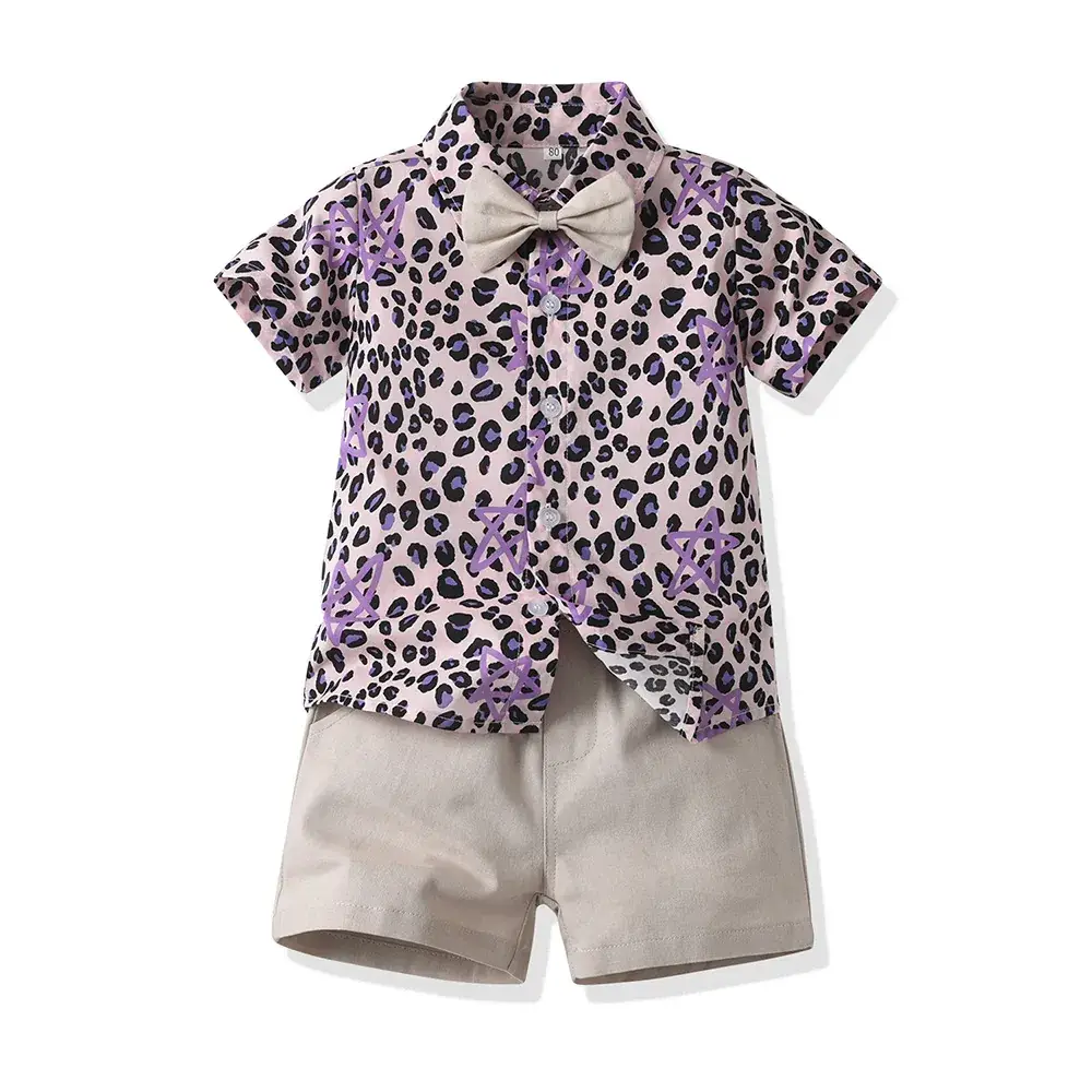 Boys Summer Suit Flower Shirt Short Sleeve Cotton Shorts - Image 7