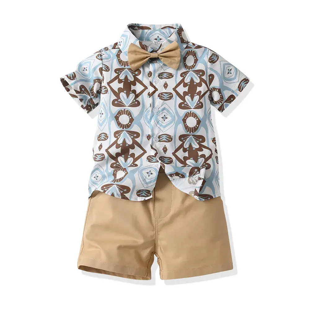 Boys Summer Suit Flower Shirt Short Sleeve Cotton Shorts - Image 8