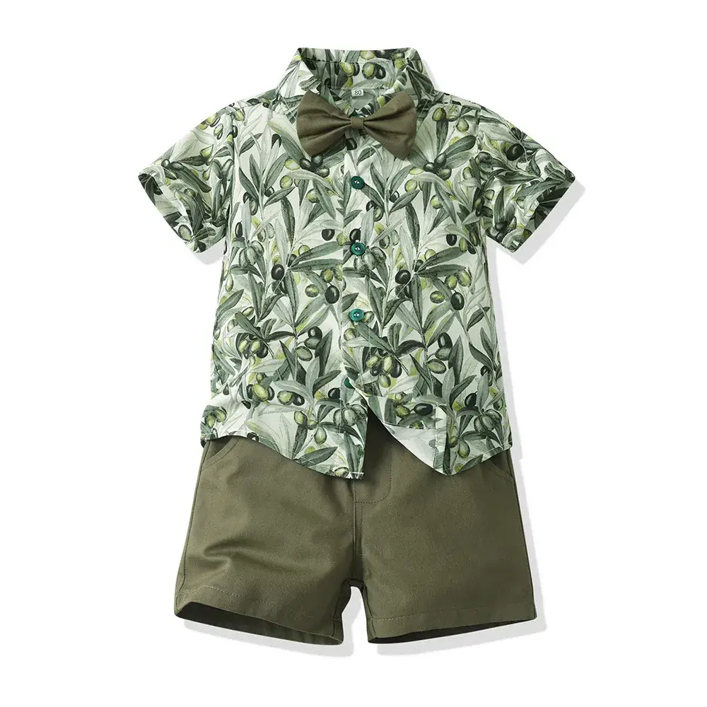 Boys Summer Suit Flower Shirt Short Sleeve Cotton Shorts - Image 9