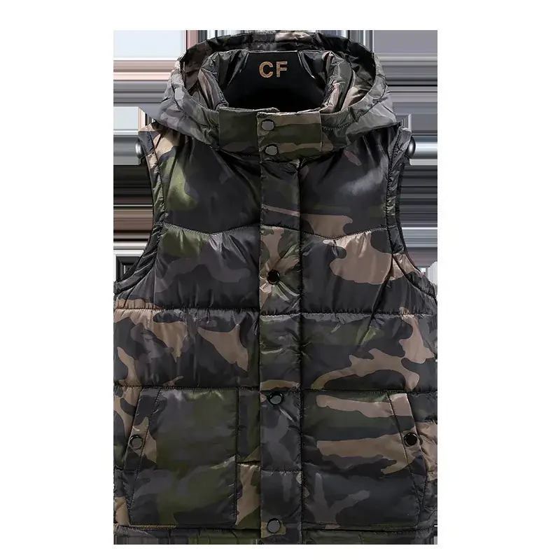 Men's Camo Hooded Cotton Vest Winter Hooded Sleeveless Outerwear