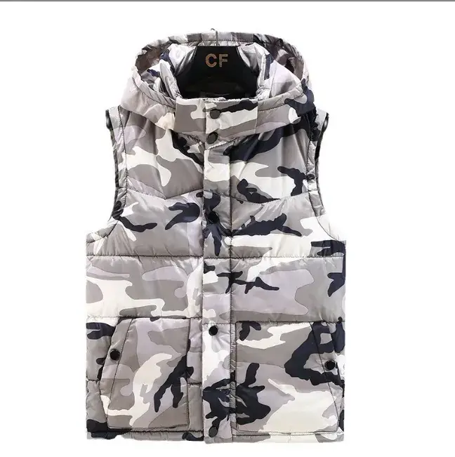 Men's Camo Hooded Cotton Vest Winter Hooded Sleeveless Outerwear
